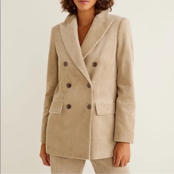 Mango Jackets & Blazers - Mango MNG Structured Tan Brown Double Breasted Corduroy Blazer size 2